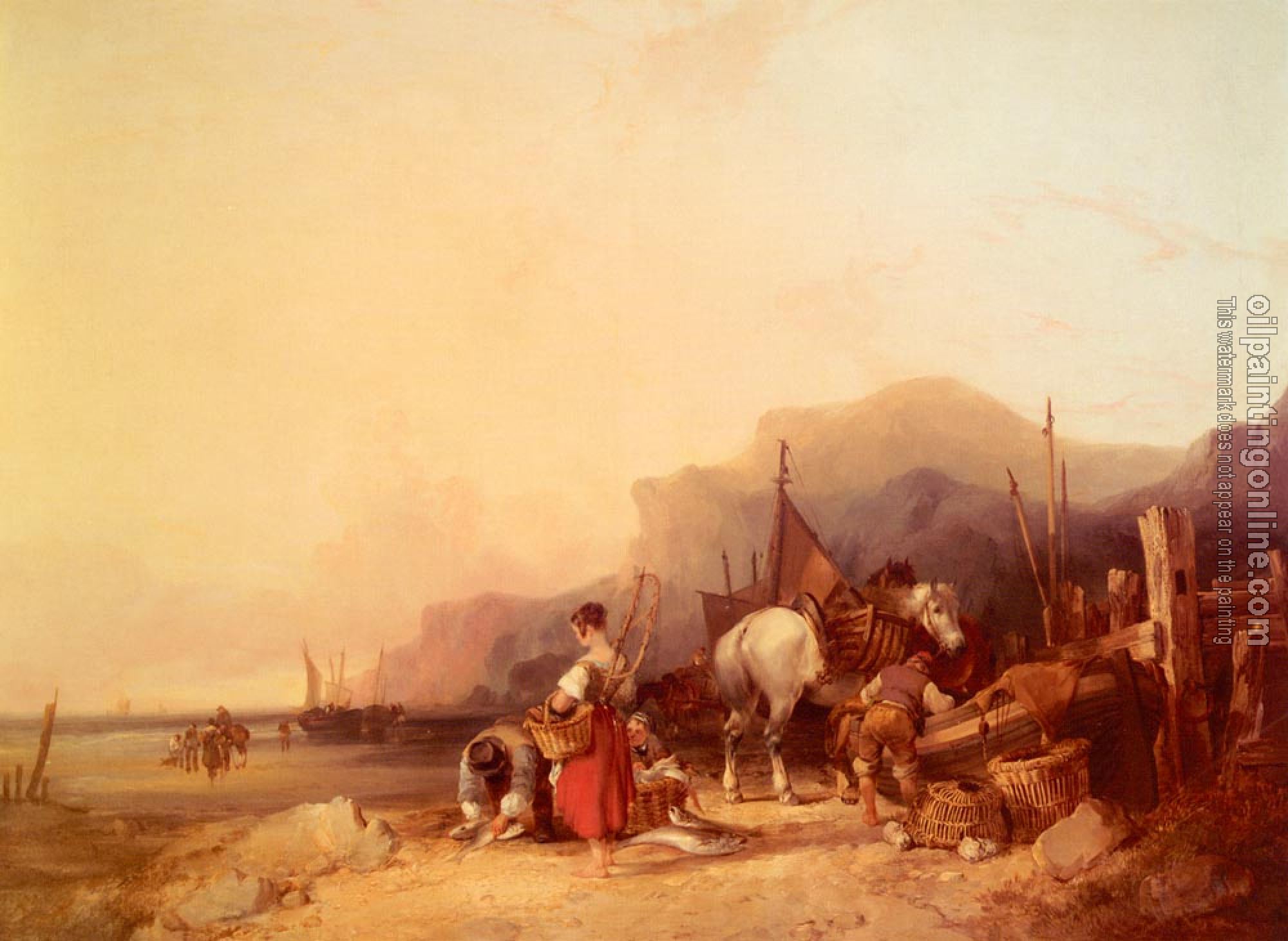 William Shayer, Snr - Unloading The Catch Near Benchurch Isle Of Wight